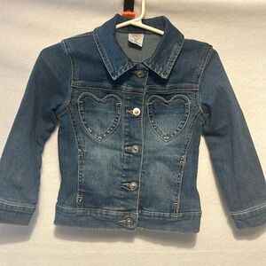 Jean Jacket Blue Denim Toddler Girl Size4T Heart Pockets Button Front.